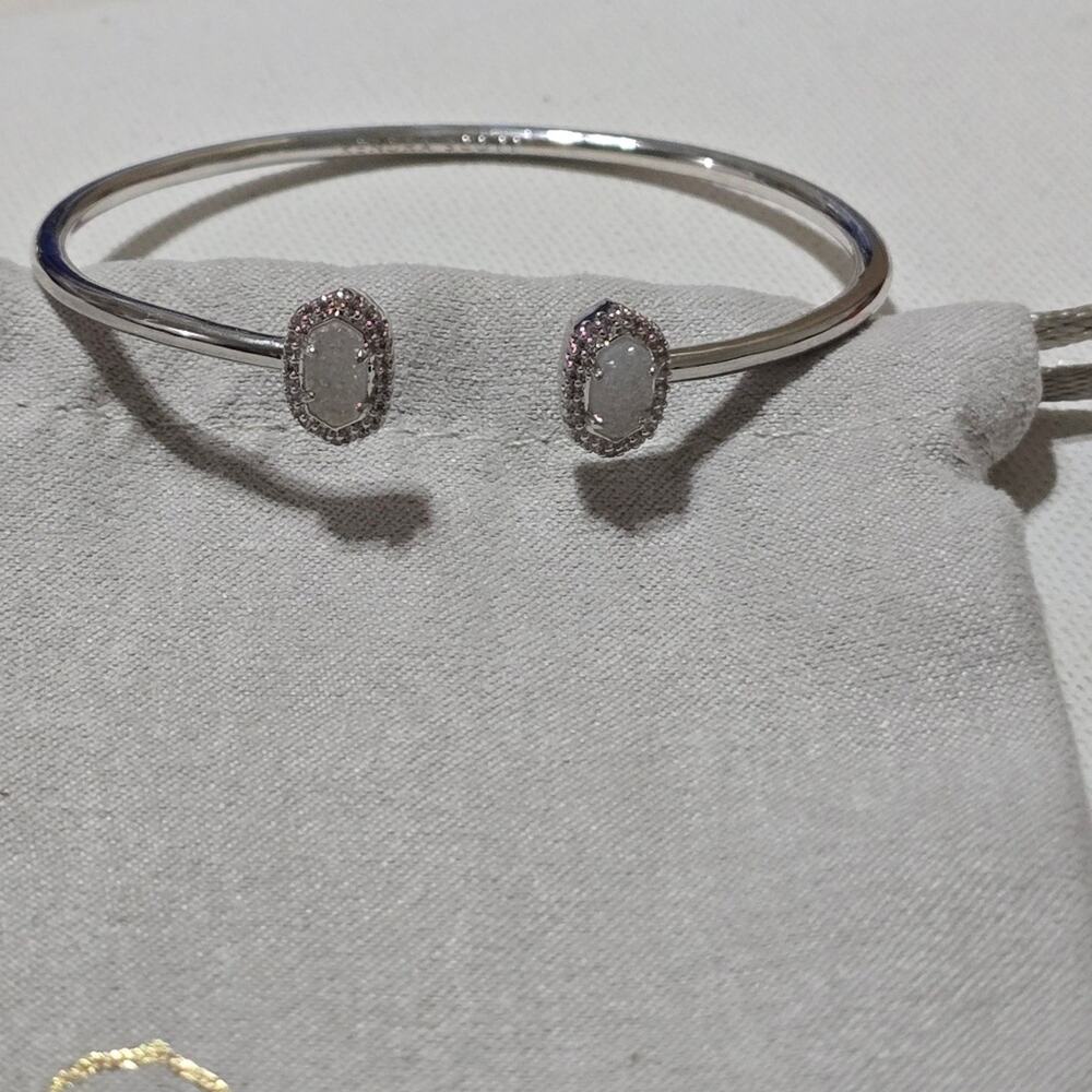 Kendra Scott Calla Silver Cuff Bracelet In Slate Cats Eye and Silver Rhodium New